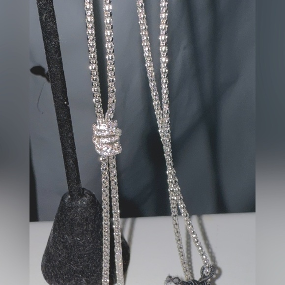 Stella Rose London silver plated lariat/Y necklace with a Cz covered knot 22” - Picture 1 of 15
